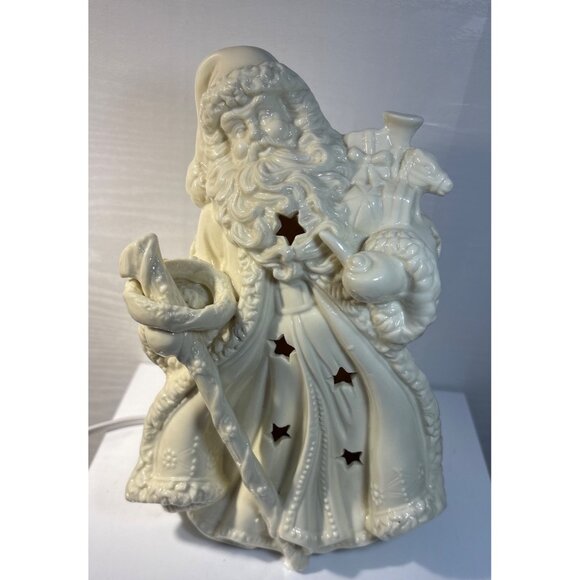 Kirkland Ceramic Santa Claus Light Up Figure White Star Cutouts 8.5" - Picture 3 of 10